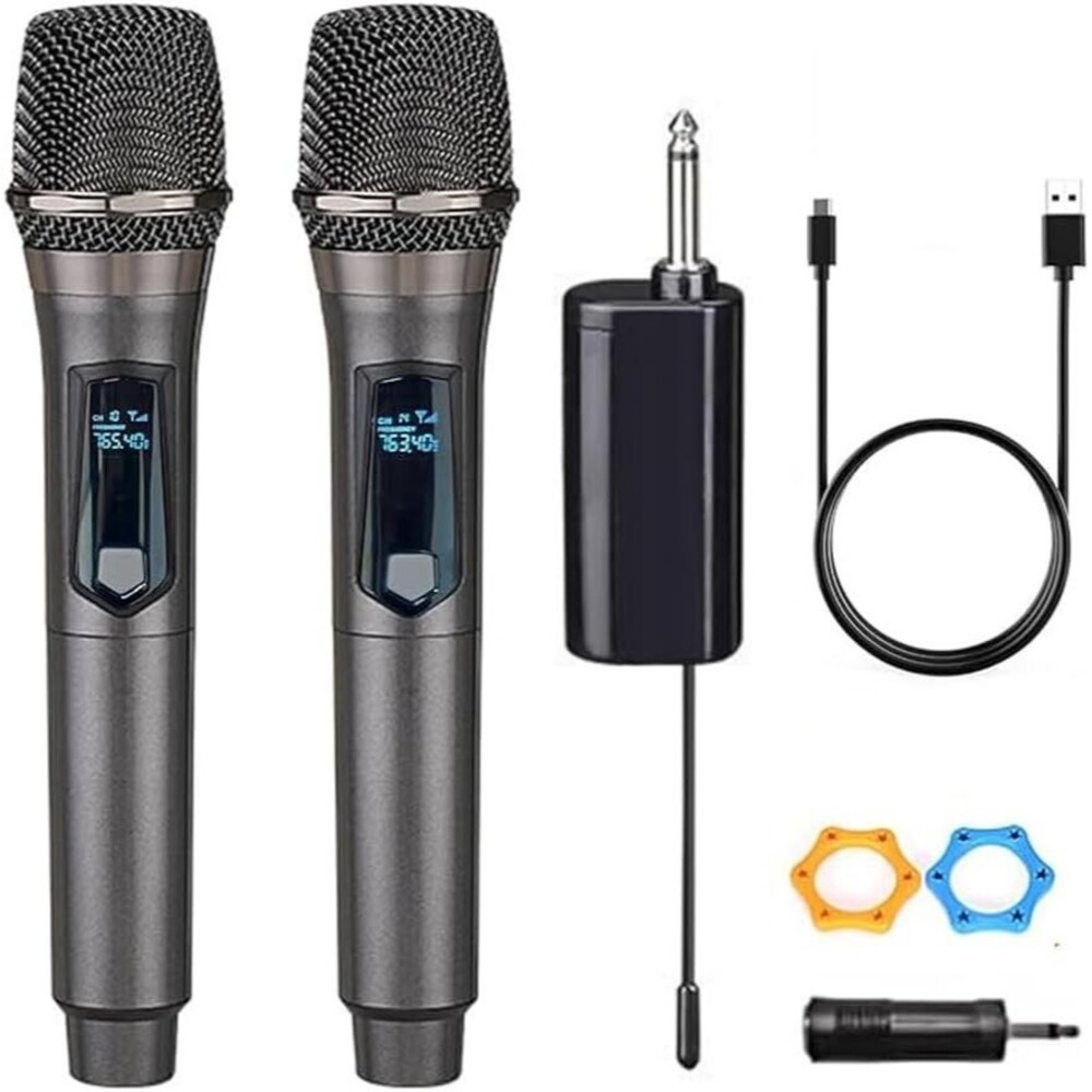 Wireless Microphone Rechargeable Dual Handheld Karaoke Gray